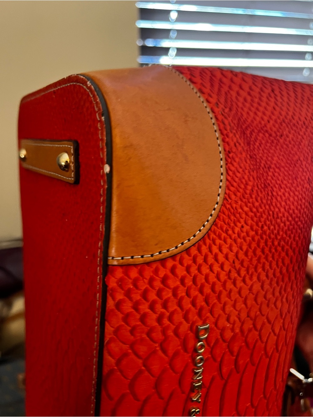 Dooney & Bourke Coral Orange Python Embossed Leather Tote Shoulder Bag Tan Trim - Picture 10 of 14